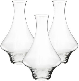 Wijn karaf - 3x stuks - 1,65 liter - D26 x H26 cm - glas - taps toelopende hals - decanteer kan - sc
