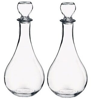 Wijn/water karaf - 2x - transparant - 1,2 liter - glas - waterkaraf - schenkfles met stop
