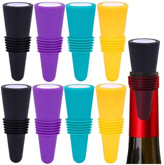 Wijnfles Stopper Kleur Silicone Roestvrij Staal Wijn Stop Drank Fles Stopper Lek Gratis Cap Verse Houden Sealers 8stk