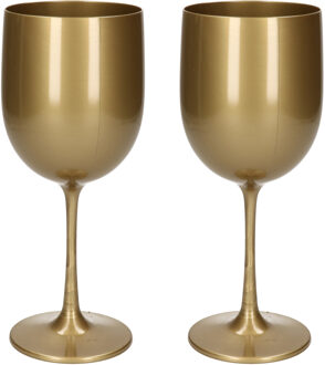 Wijnglas - 2x stuks - onbreekbaar - goud - kunststof - 480 ml - wijnglazen