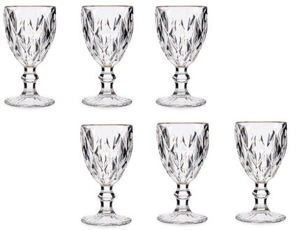 Wijnglazen - 6x - kristal look - gouden rand - 254 ml - Wijnglazen Transparant