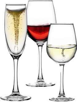 Wijnglazen set Elixir - 18x stuks - rode/witte wijn - champagneglazen - 360/240/190 ml