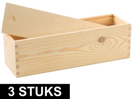 Wijnkist - 3x - hout - wijn verpakking met schuifdeksel - 36 x 11 x 11 cm - wijnkistje/wijndoos