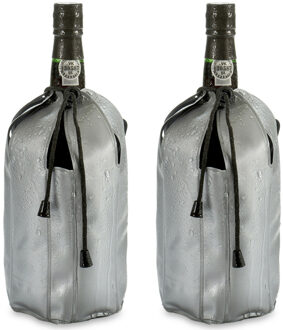 Wijnkoeler/flessenkoeler/koelhoud hoesje - 2x - voor flessen - wijn/water/champagne - 25 cm - Koelelementen Grijs