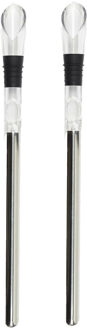 Wijnkoeler stick met schenktuit - 2x - RVS - 32 cm - koelstaaf - wijnfles koeler - wijstopper