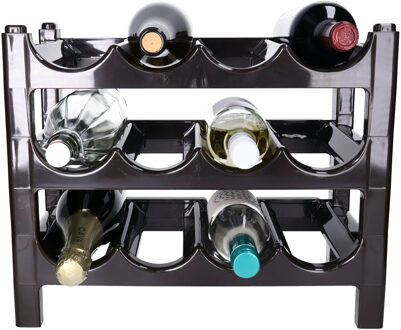 Wijnrek - 12 flessen - stapelbaar - bruin - kunststof