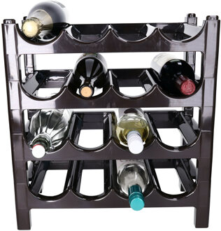 Wijnrek - 16 flessen - stapelbaar - bruin - kunststof