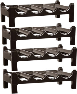 Wijnrek - 4x lagen - stapelbaar - bruin - kunststof - 43 x 23 x 13 cm - voor 16 flessen