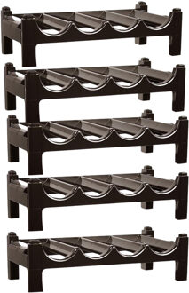 Wijnrek - 5x lagen - stapelbaar - bruin - kunststof - 43 x 23 x 13 cm - voor 20 flessen