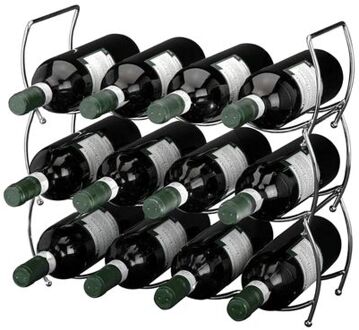 Wijnrek - Metaal - 42 cm breed - Stapelbaar - 12 flessen - Wijnhouder - Wijnfleshouder - Flessenrek Grijs