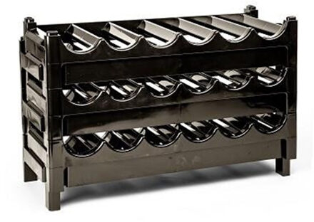 Wijnrek of wijnflessen rek - stapelbaar - bruin - kunststof - 63 x 23 x 13 cm - voor 12 flessen