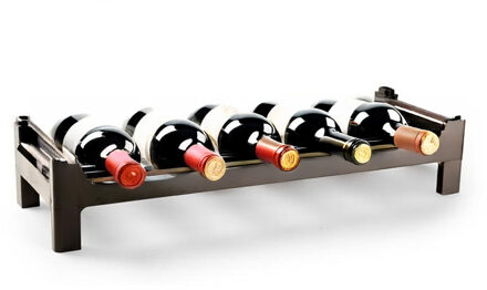 Wijnrek of wijnflessen rek - stapelbaar - bruin - kunststof - 63 x 23 x 13 cm - voor 6x flessen