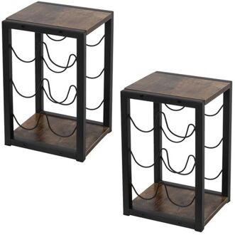 Wijnrek voor 6 flessen 24x21x37,5 cm zwart/houtlook gemaakt van metaal en MDF ML-Design Bruin