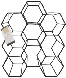 Wijnrek - zwart - 9 flessen - flessenrek - honinggraatvorm