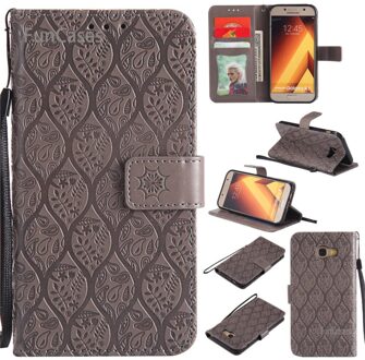 Wijnstok Emboss Flip Case sFor Ajax Samsung A5 PU Lederen telefoon Case Vintage Rhinestone Case sFor Samsung Galaxy A520 Tok grijs