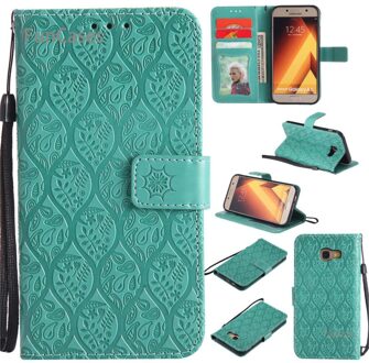 Wijnstok Emboss Flip Case sFor Ajax Samsung A5 PU Lederen telefoon Case Vintage Rhinestone Case sFor Samsung Galaxy A520 Tok groen
