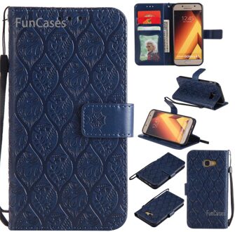 Wijnstok Emboss Flip Case sFor Ajax Samsung A5 PU Lederen telefoon Case Vintage Rhinestone Case sFor Samsung Galaxy A520 Tok marine