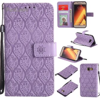 Wijnstok Emboss Flip Case sFor Ajax Samsung A5 PU Lederen telefoon Case Vintage Rhinestone Case sFor Samsung Galaxy A520 Tok paars