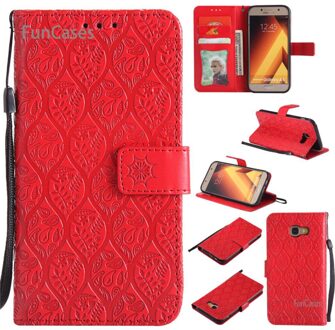 Wijnstok Emboss Flip Case sFor Ajax Samsung A5 PU Lederen telefoon Case Vintage Rhinestone Case sFor Samsung Galaxy A520 Tok rood