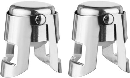 Wijnstopper - set 2x - champagnestop - flessenstop - RVS - wijnafsluiter - voor champagne flessen - Wijnafsluiters Zilverkleurig