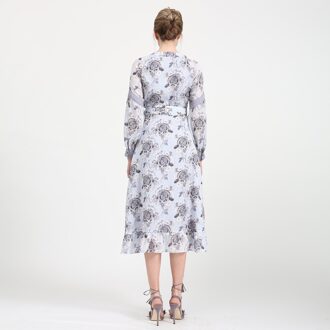 Wikkel bloemenprintjurk Hemelsblauw