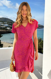 Wikkel Jurk Leopard Paars Oranje