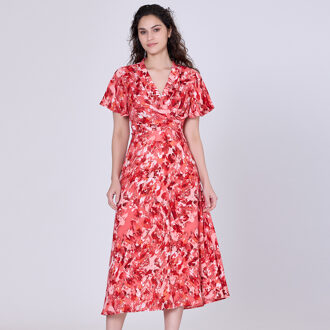 Wikkel midi abstracte print midi -jurk Rood