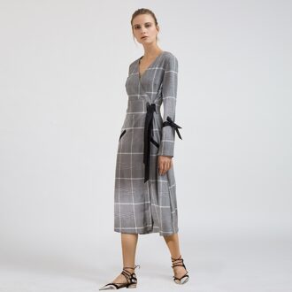 Wikkel Tartan Midi -jurk Grijs