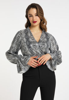 wikkelblouse met pailletten naemi Grijs