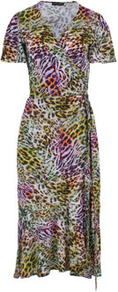 Wikkeljurk met roffeldetails en dierenprint Olijf