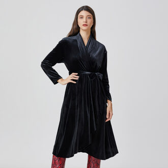 Wikkeljurk van fluweel en zoom met ruches Zwart - S