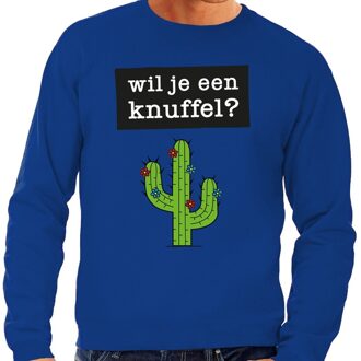 Wil je een Knuffel tekst sweater blauw S
