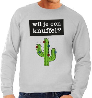 Wil je een Knuffel tekst sweater grijs voor heren S