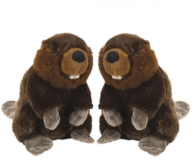 Wild Republic 2x stuks pluche bever knuffel 20 cm - Dieren speelgoed bevers knuffels