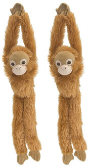 Wild Republic 2x stuks pluche hangende bruine Orang Oetan aap/apen knuffel 51 cm