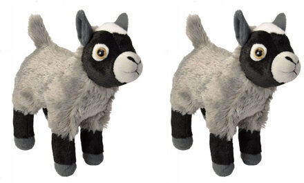 Wild Republic 2x stuks pluche knuffel geit grijs 20 cm