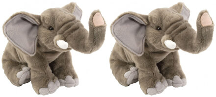 Wild Republic 2x stuks pluche olifant knuffel 30 cm
