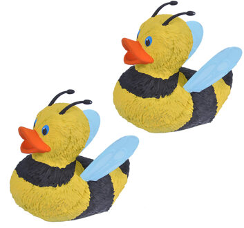 Wild Republic Bij badeendje - 2x - rubber - 10 cm - zwart/geel - badderen - speelgoed - badartikelen