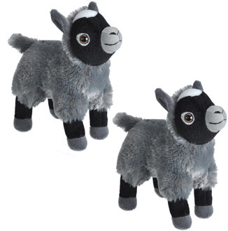 Wild Republic Geitje - 2x - pluche knuffel dier - grijs/zwart - 20 cm