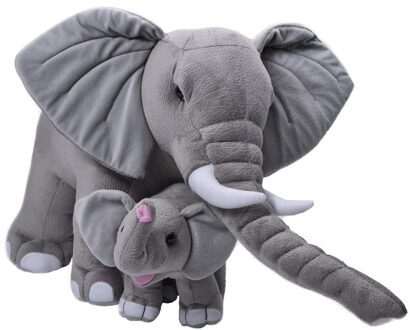 Wild Republic Grote pluche grijze olifant met kalfje knuffel 76 cm speelgoe