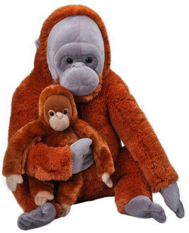 Wild Republic Knuffel aap orang oetan - moeder met kind - 52 cm - pluche apen knuffels