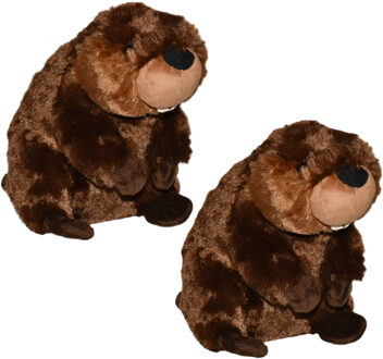 Wild Republic knuffel Bever - 2x - pluche - 30 cm - bruin - knuffeldier