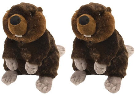 Wild Republic knuffel Bever - 2x stuks - pluche - 30 cm - bruin - knuffeldier