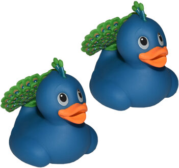 Wild Republic pauw badeendje - 2x - rubber - 10 cm - blauw - badderen - speelgoed - badartikelen