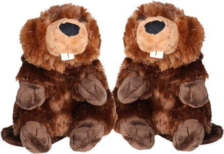 Wild Republic Pluche bever knuffel - 2x stuks - bruin - 20 cm - Dieren speelgoed bevers knuffels