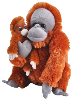 Wild Republic Pluche Bruine Orang Oetan Met Jong Knuffel 38 Cm - Apen Dieren Knuffels - Speelgoed Voor Kinderen