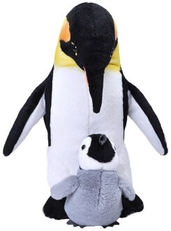 Wild Republic Pluche dieren knuffel - keizerspinguin met jong - 38 cm - Pinguin knuffels