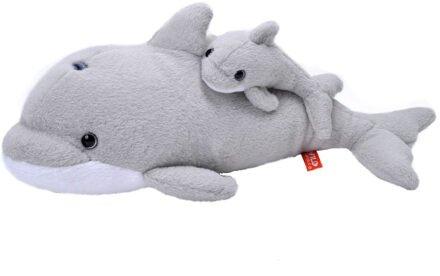 Wild Republic Pluche dolfijn - met jong knuffel - 38 cm - grijs - zeedieren knuffels