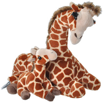 Wild Republic Pluche gevlekte giraffe met baby knuffel 38 cm speelgoed Bruin