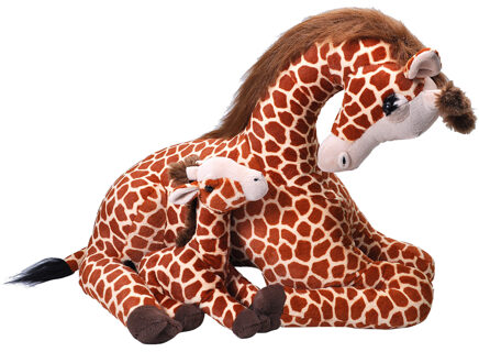 Wild Republic Pluche giraffe - met baby knuffel - gevlekt - 60 cm - speelgoed knuffel Multi